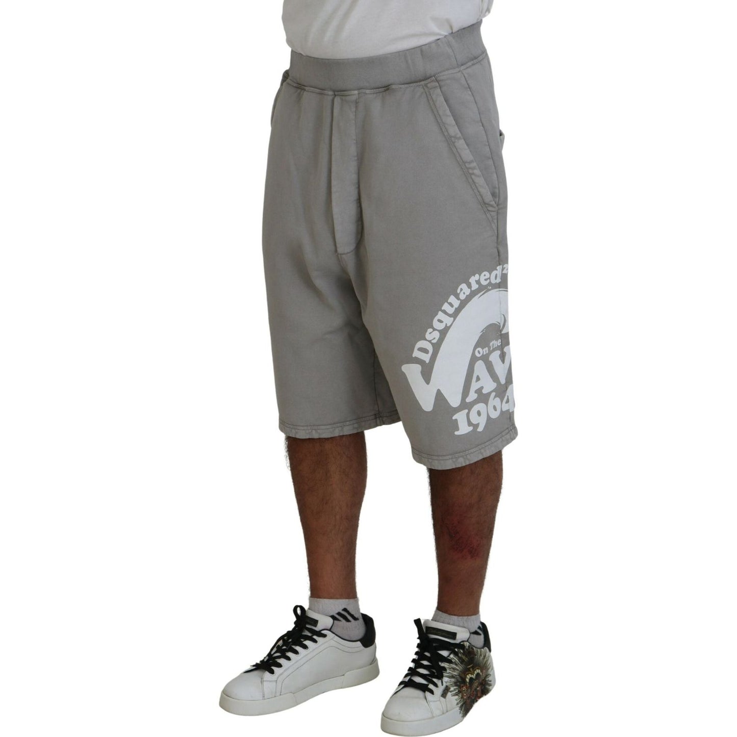 Gray Printed Pull On Men Casual Bermuda Shorts