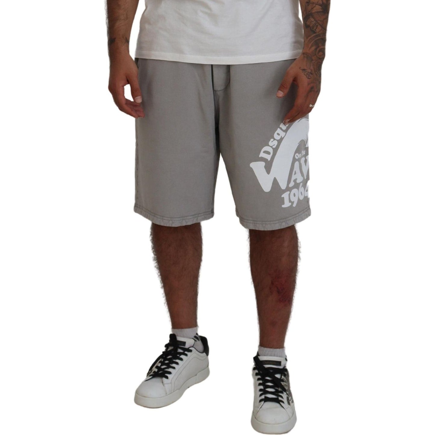 Gray Printed Pull On Men Casual Bermuda Shorts