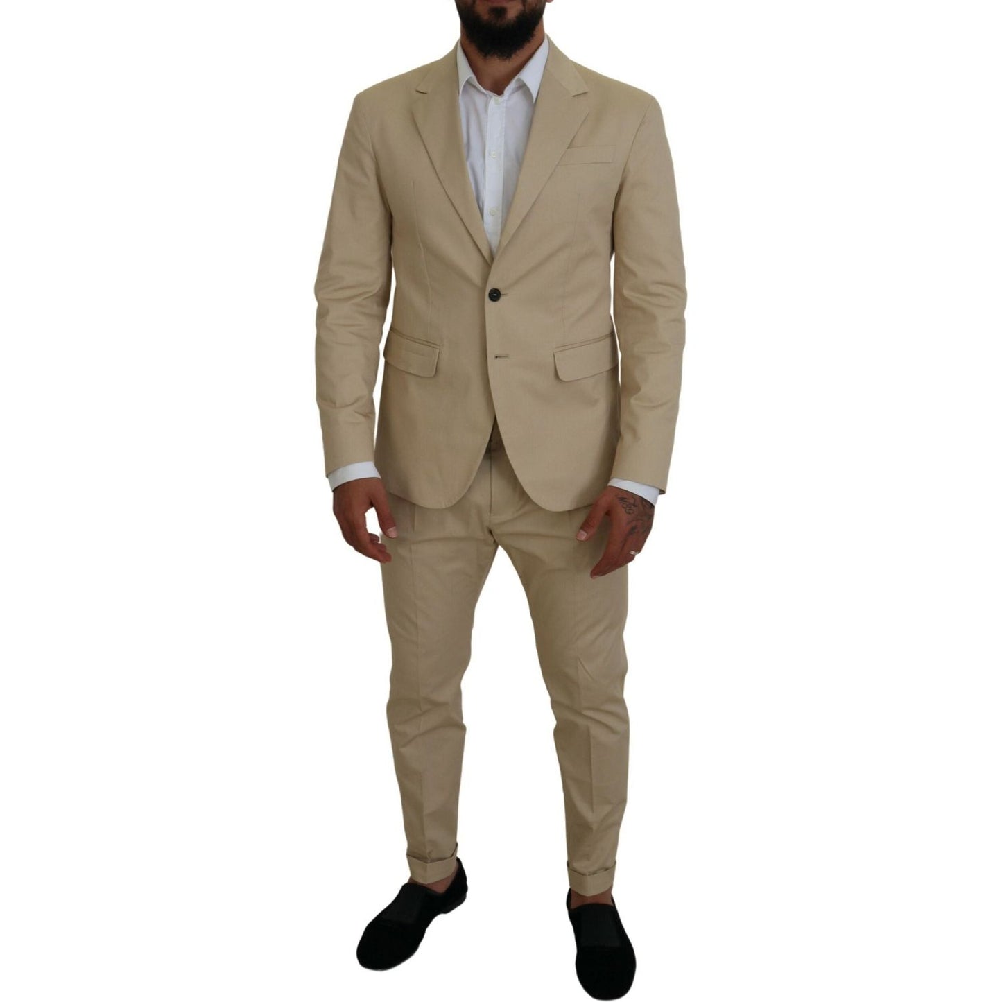 Beige Cotton Single Breasted 2 Piece CIPRO Suit