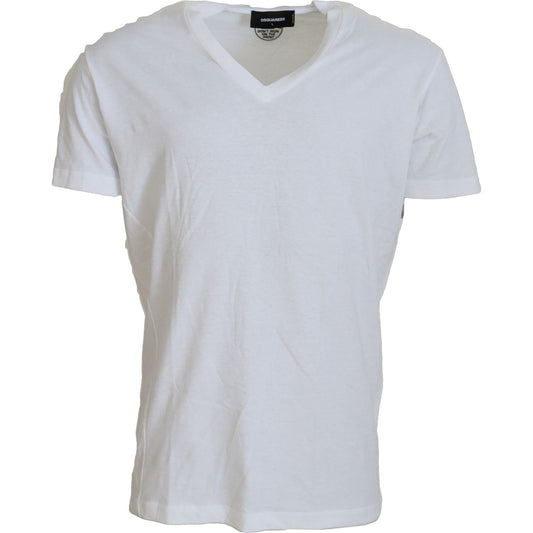 White Cotton Linen Short Sleeves V-neck T-shirt