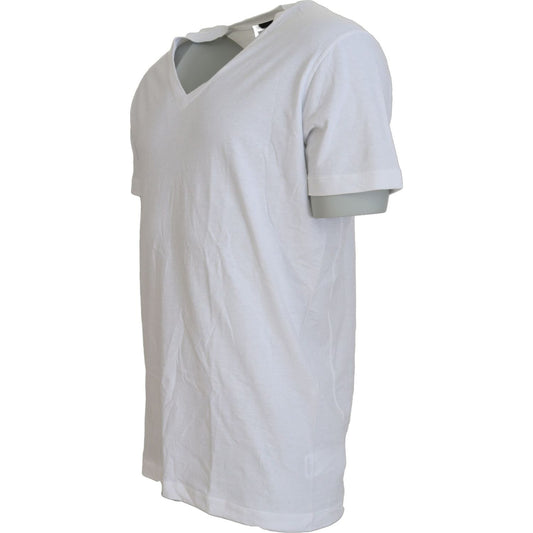 White Cotton Linen Short Sleeves V-neck T-shirt