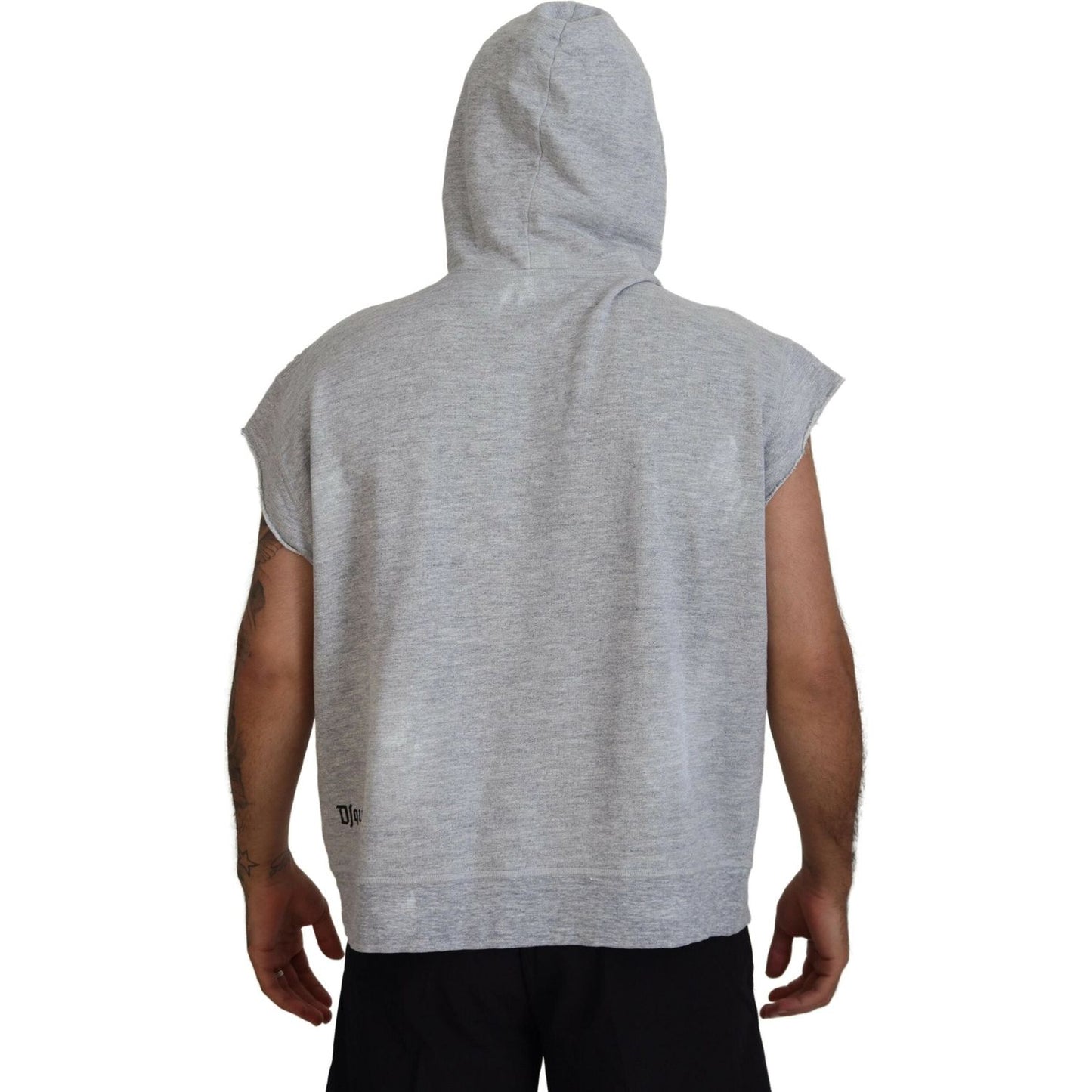 Light Gray Cotton Short Sleeves Hooded T-shirt