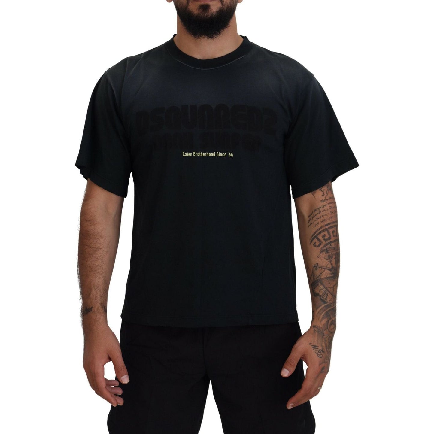 Black Cotton Short Sleeves Crewneck T-shirt