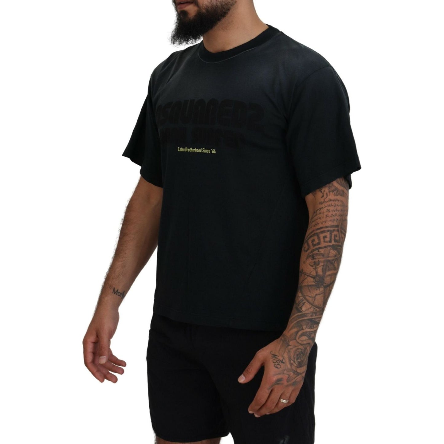 Black Cotton Short Sleeves Crewneck T-shirt