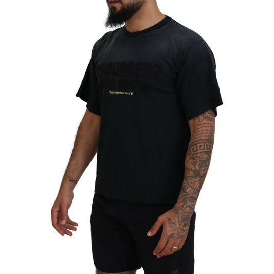 Black Cotton Short Sleeves Crewneck T-shirt