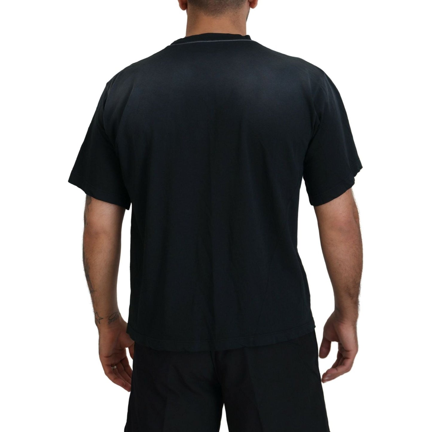 Black Cotton Short Sleeves Crewneck T-shirt