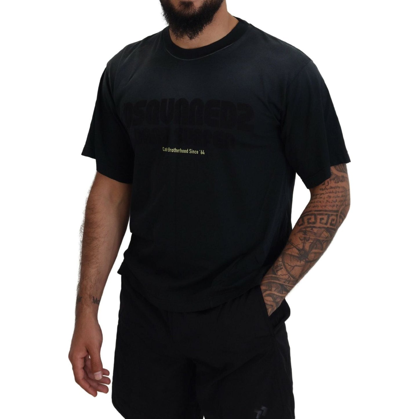 Black Cotton Short Sleeves Crewneck T-shirt