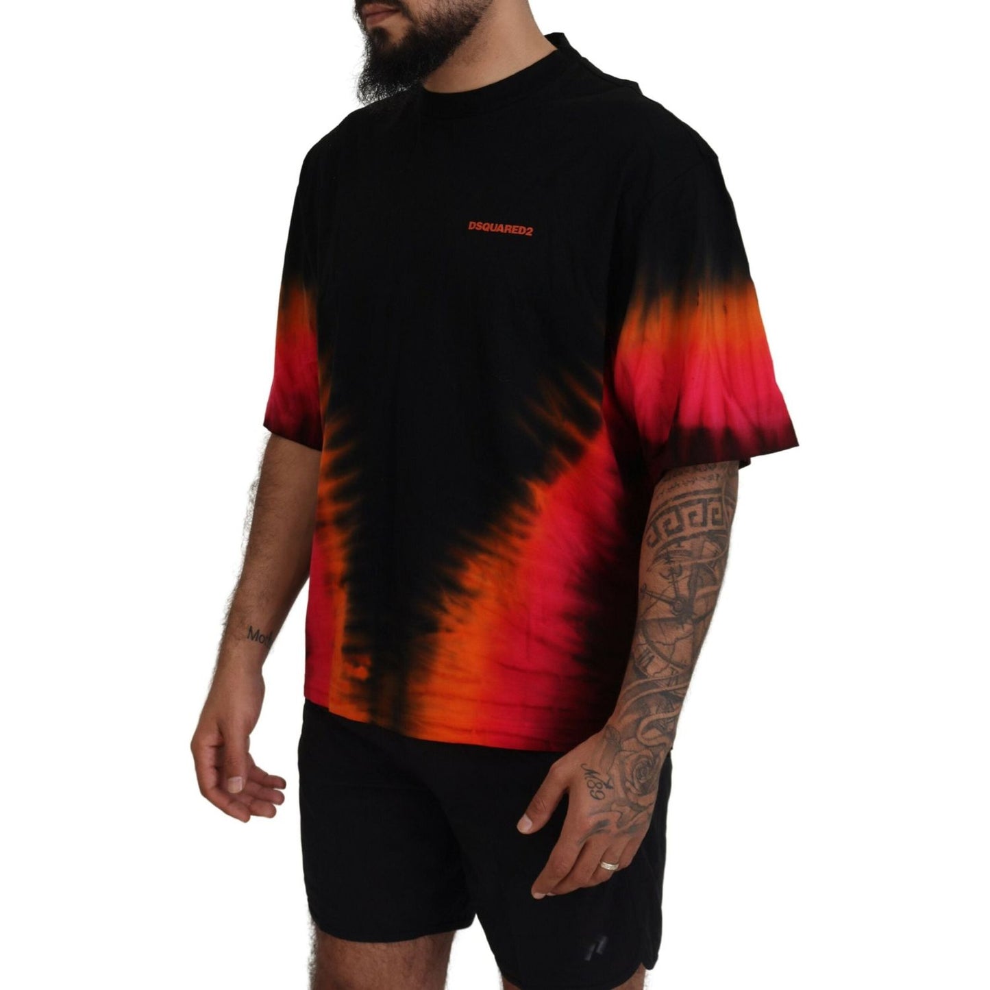 Black Orange Cotton Short Sleeves Crewneck T-shirt