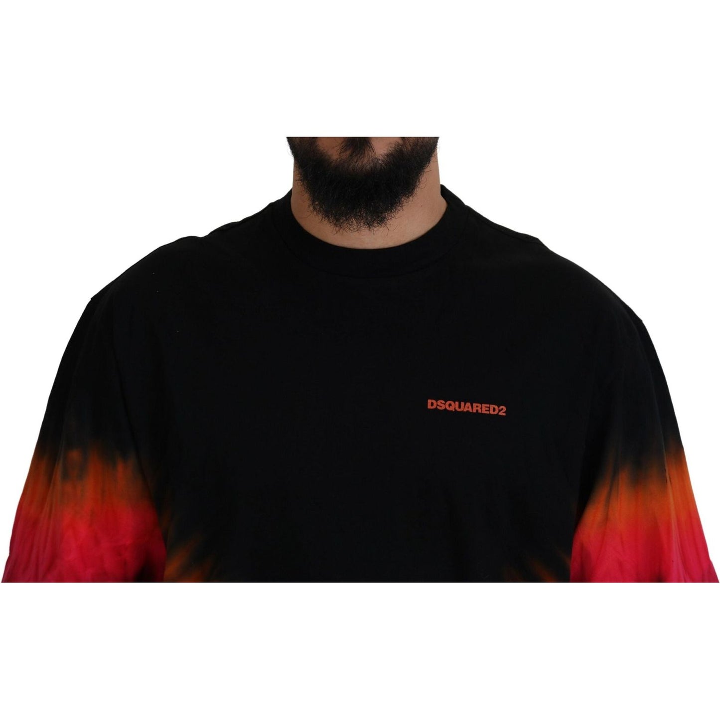 Black Orange Cotton Short Sleeves Crewneck T-shirt