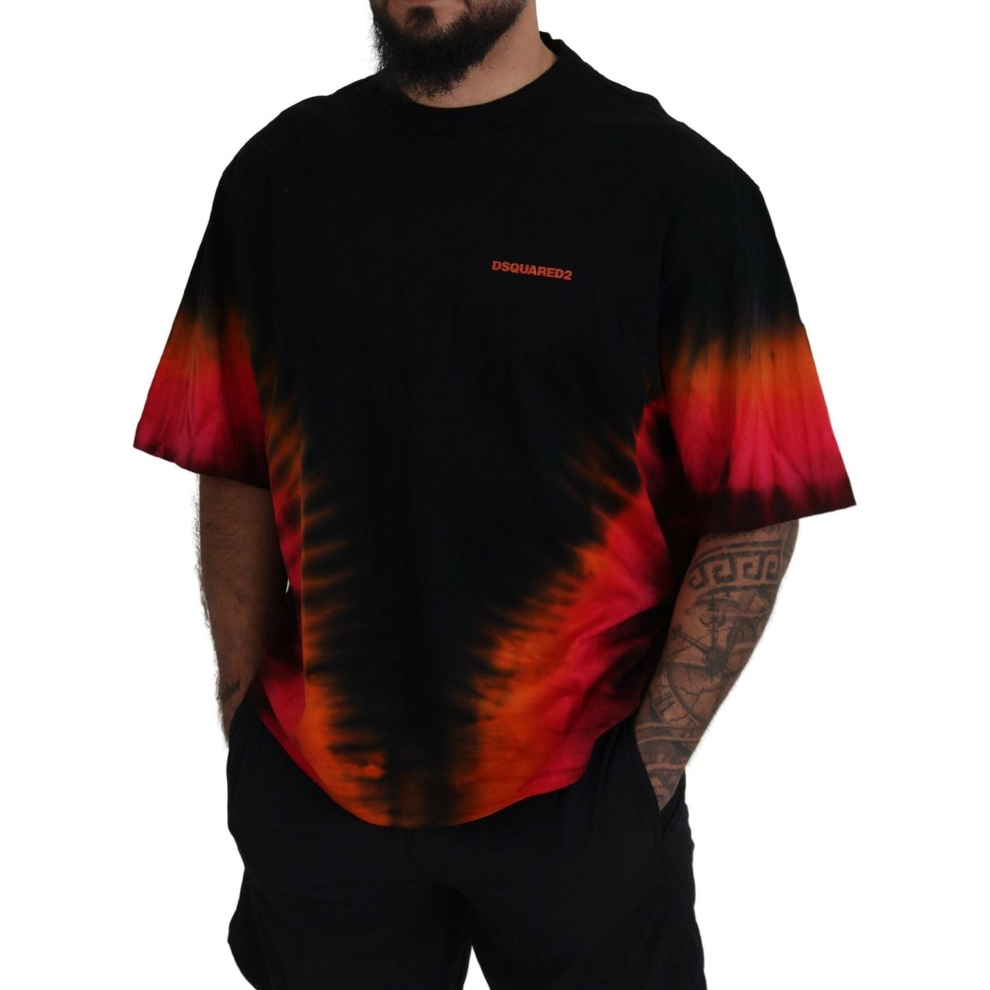 Black Orange Cotton Short Sleeves Crewneck T-shirt