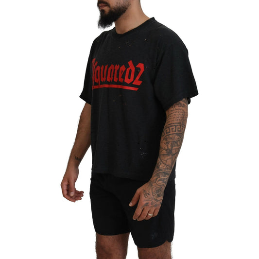 Black Cotton Short Sleeves Crewneck T-shirt