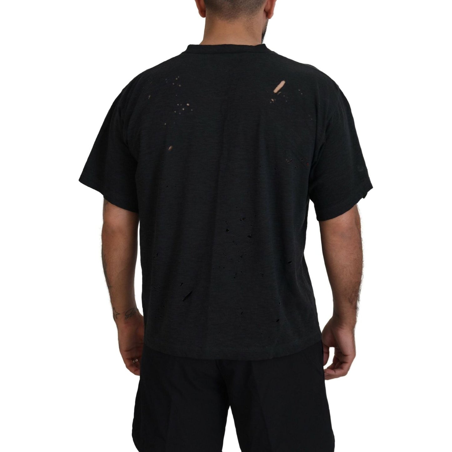 Black Cotton Short Sleeves Crewneck T-shirt