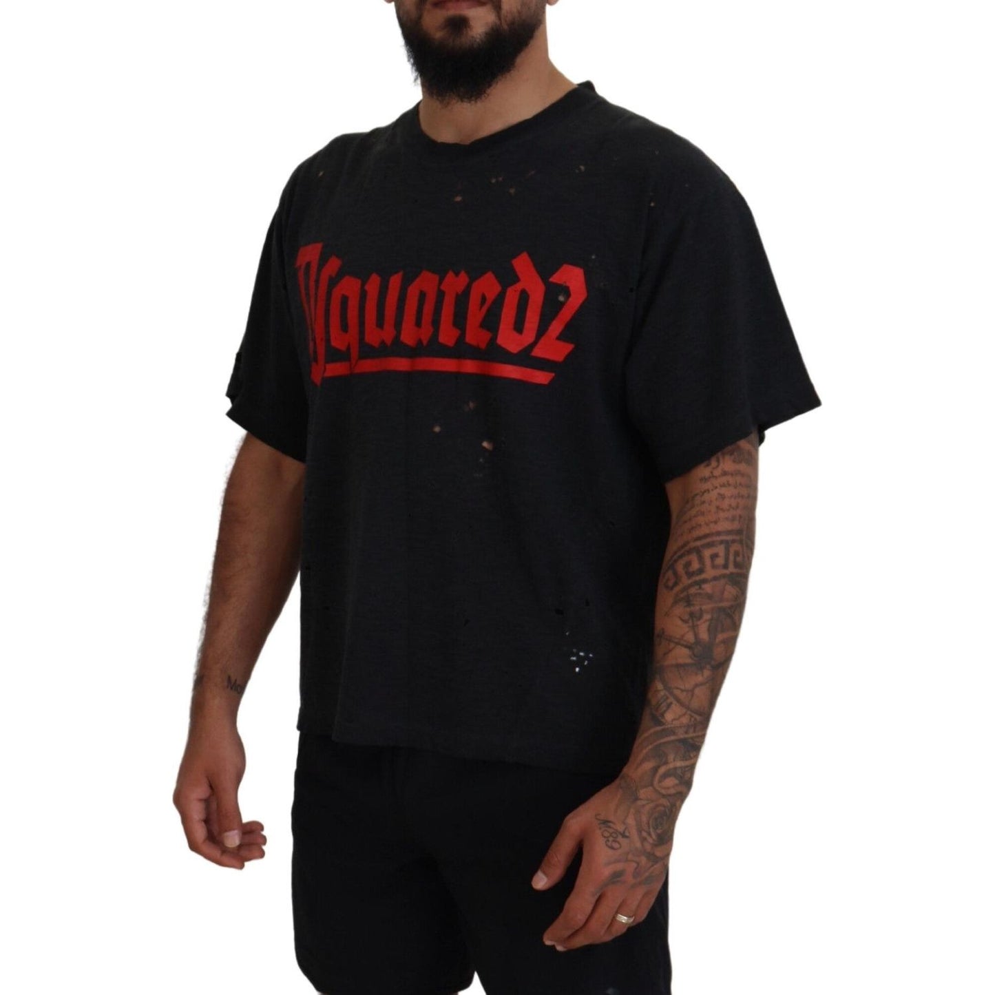 Black Cotton Short Sleeves Crewneck T-shirt