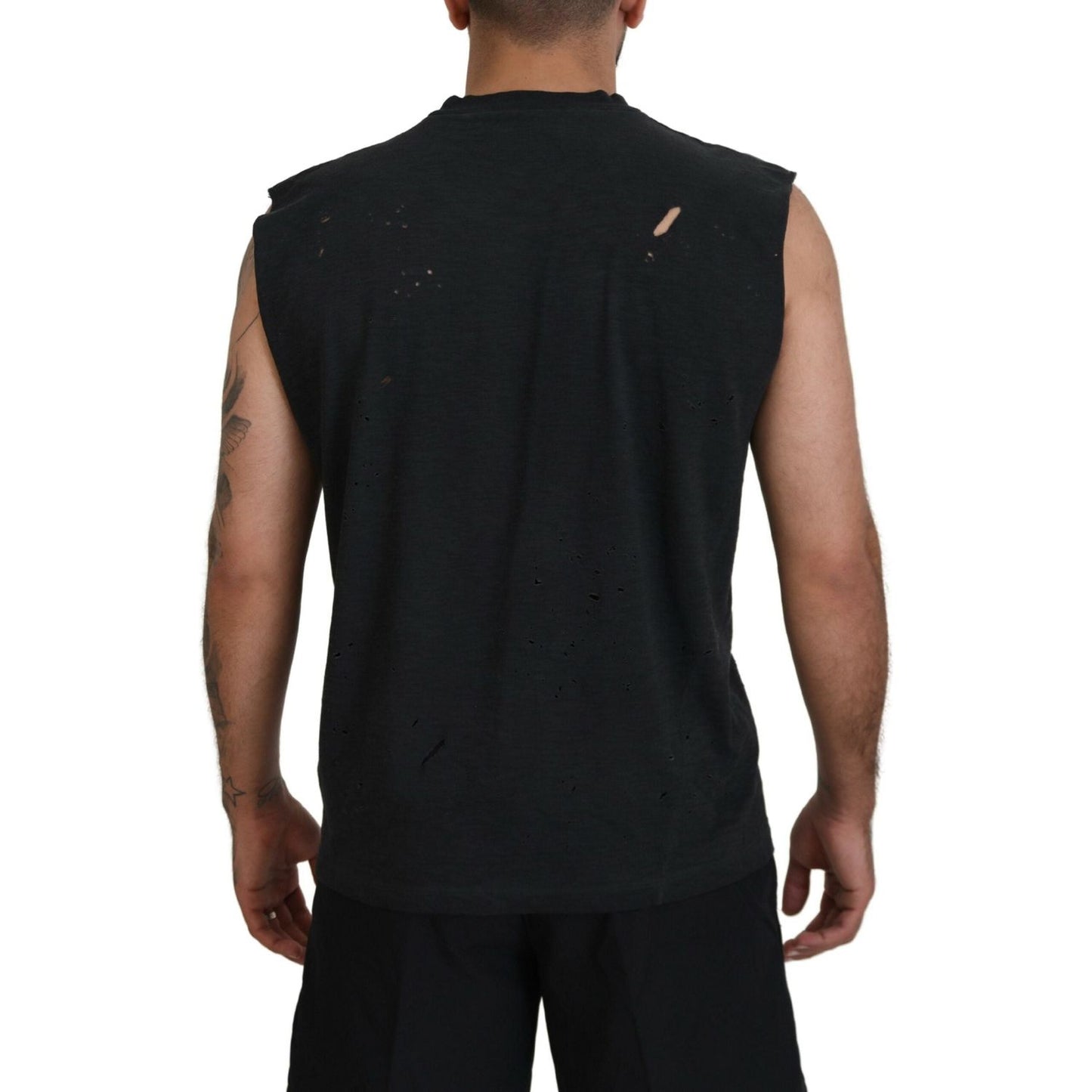 Black Cotton Sleeveless Crewneck Tank T-shirt