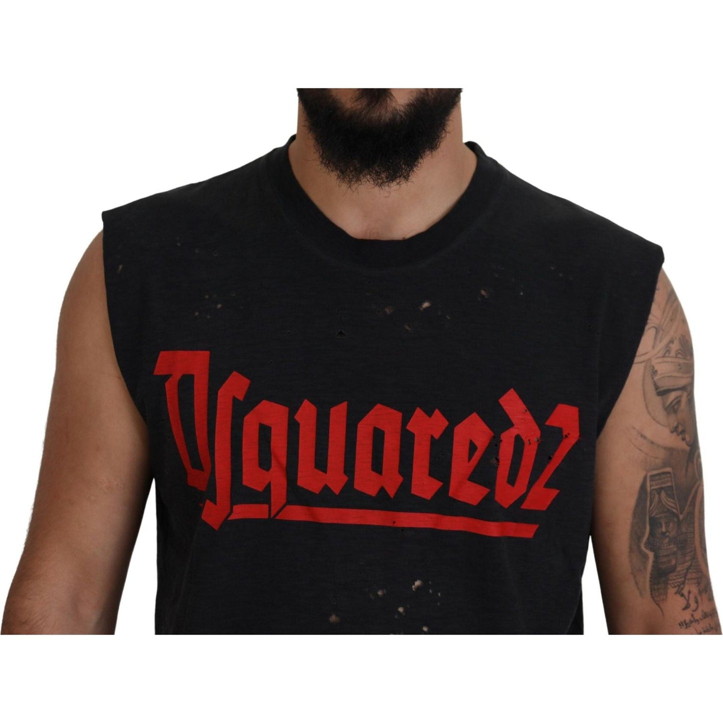 Black Cotton Sleeveless Crewneck Tank T-shirt