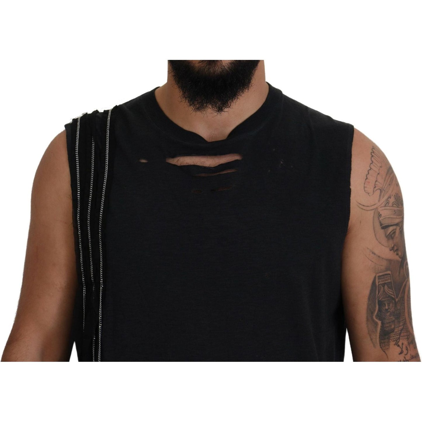 Black Chain Embellished Sleeveless Men Tank T-shirt