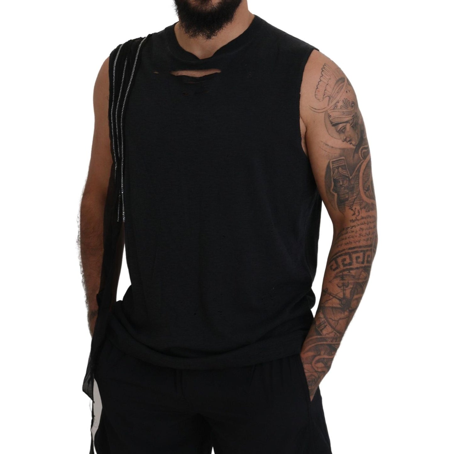 Black Chain Embellished Sleeveless Men Tank T-shirt