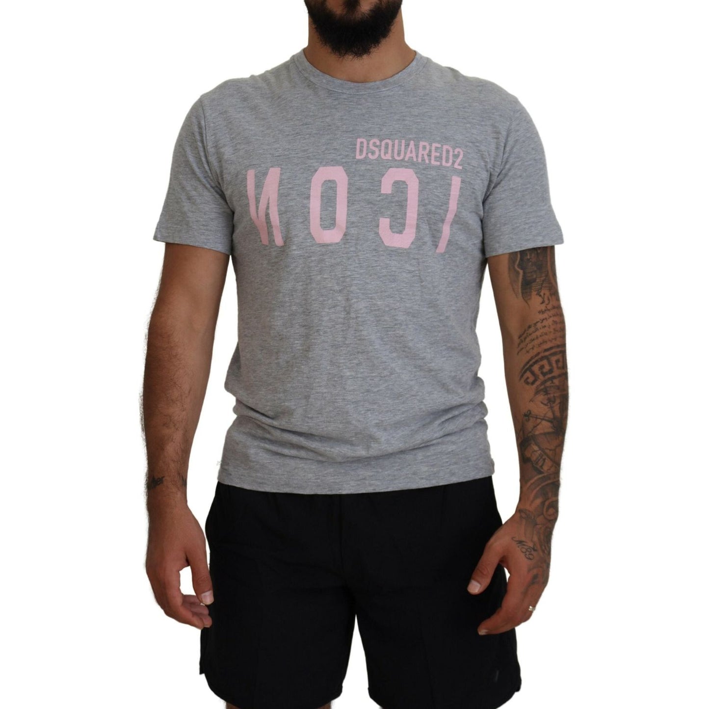 Gray Logo Cotton Short Sleeves Crewneck T-shirt