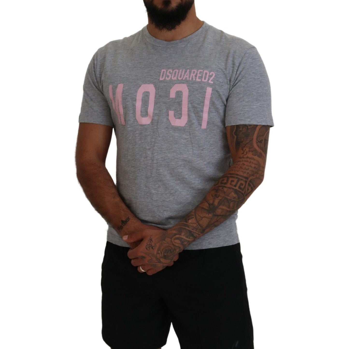 Gray Logo Cotton Short Sleeves Crewneck T-shirt