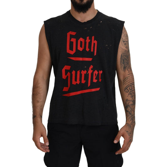 Black Cotton Sleeveless Crewneck Tank T-shirt