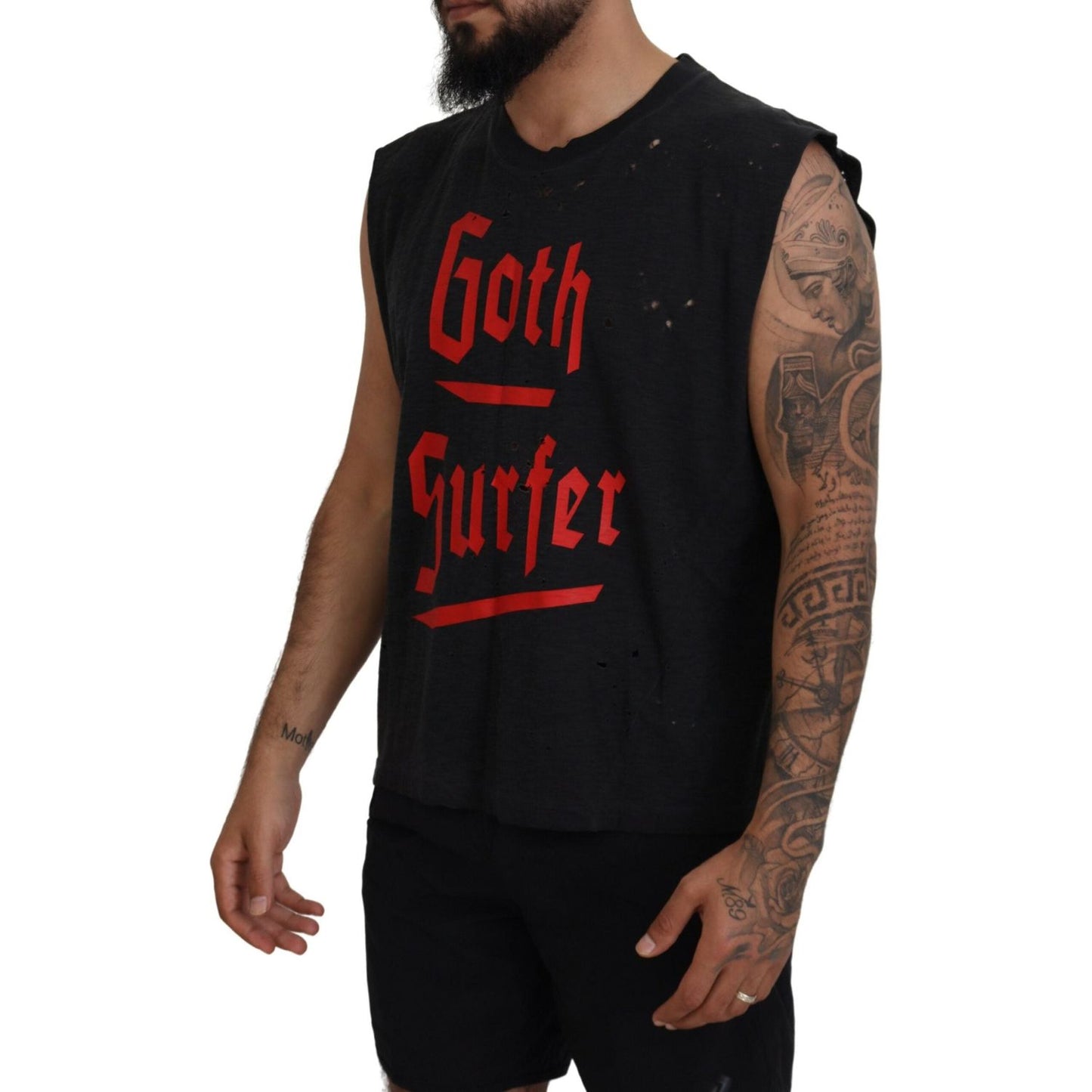 Black Cotton Sleeveless Crewneck Tank T-shirt