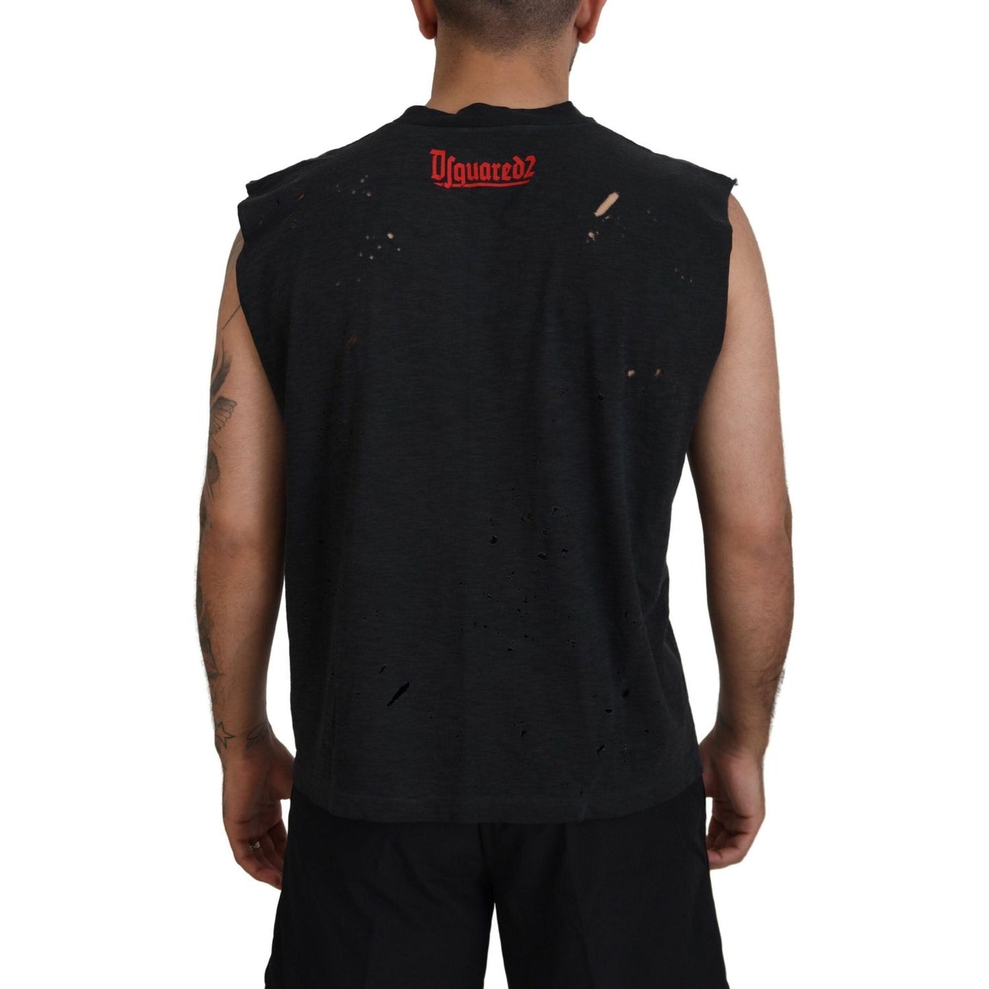 Black Cotton Sleeveless Crewneck Tank T-shirt