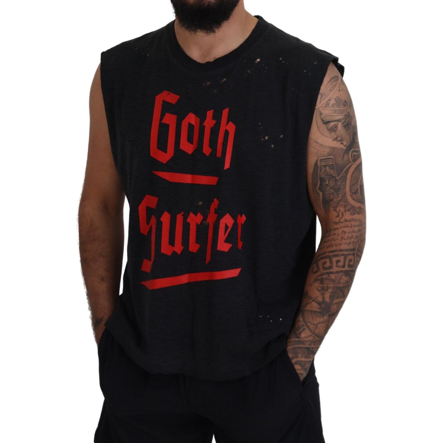 Black Cotton Sleeveless Crewneck Tank T-shirt