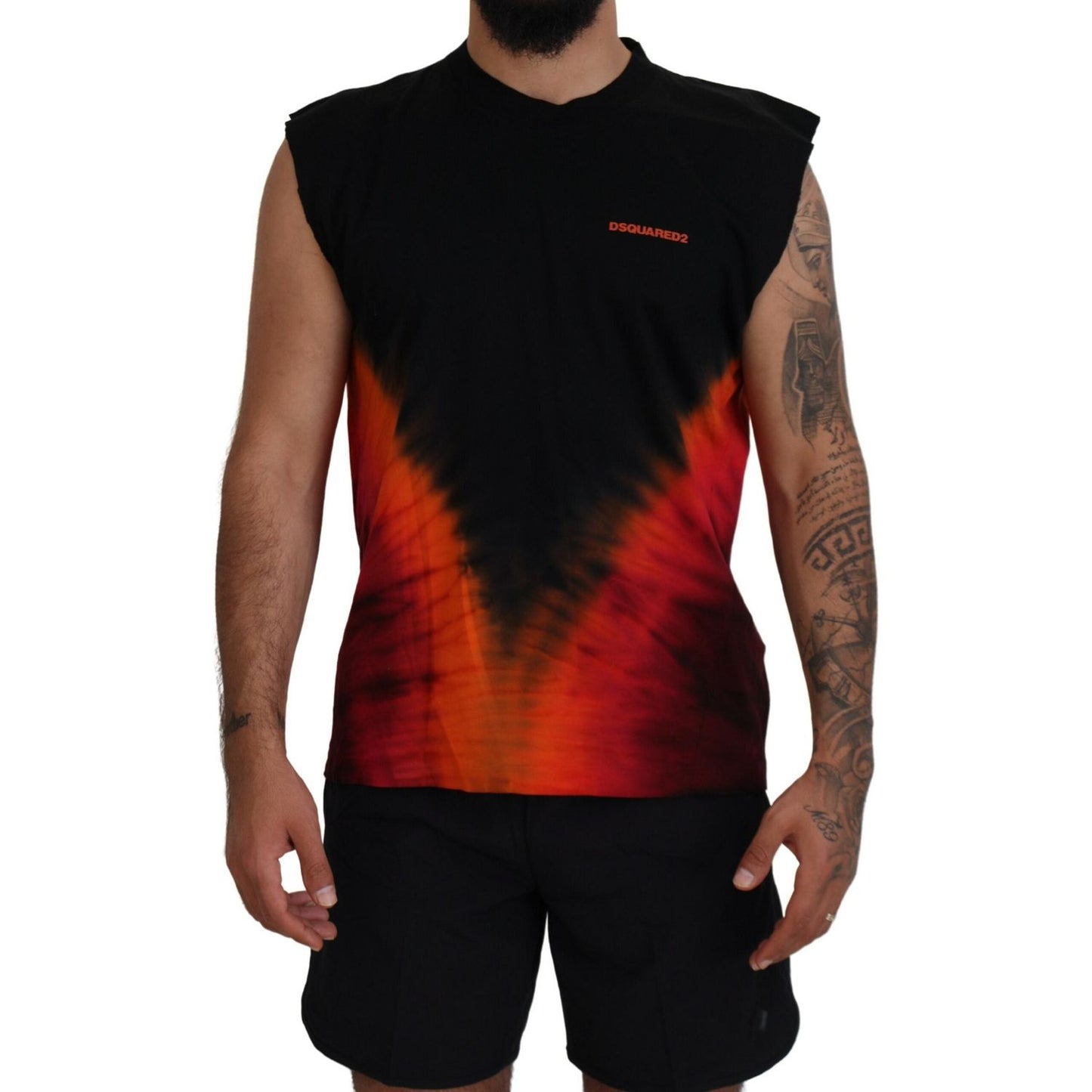 Black Orange Cotton Sleeveless Tank T-shirt