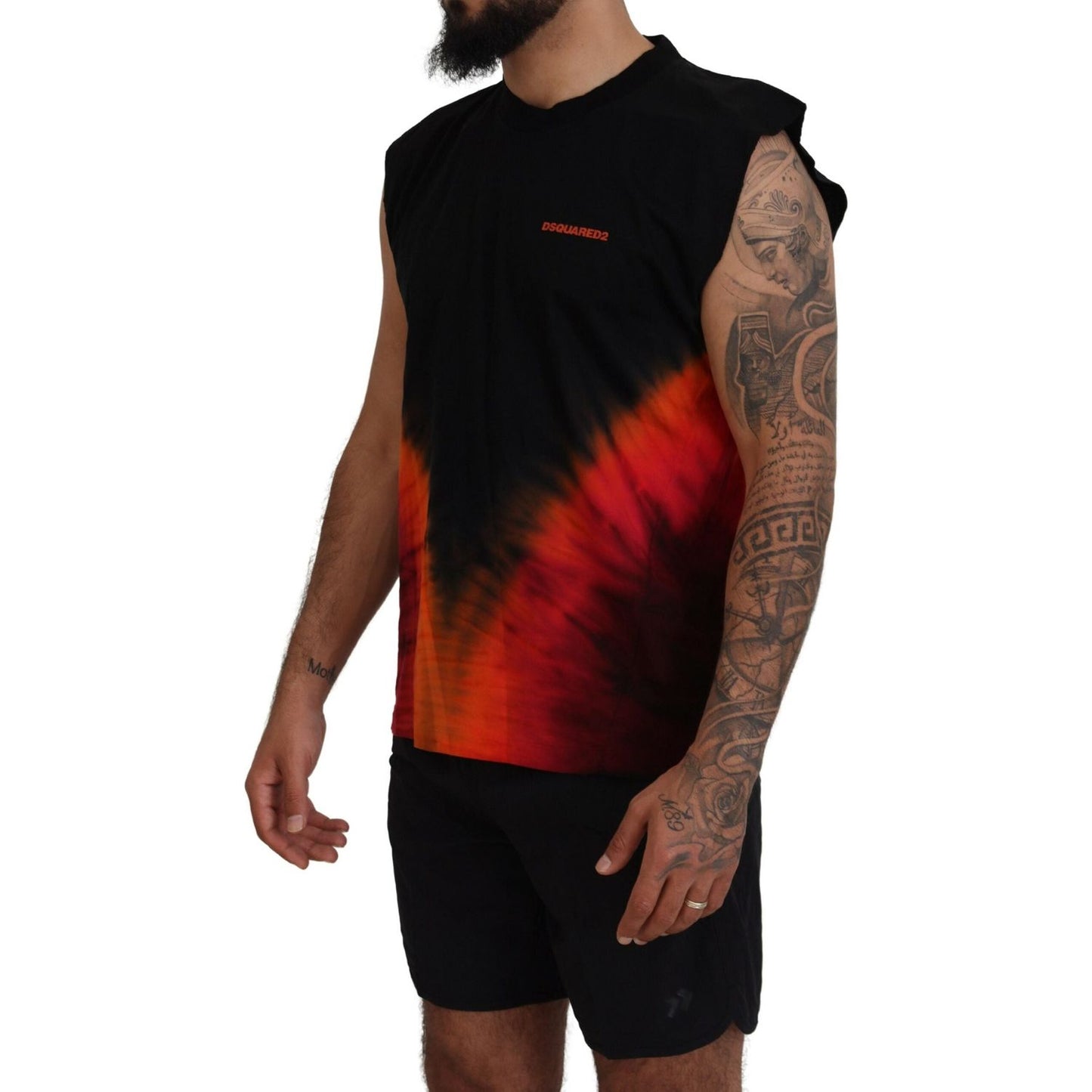 Black Orange Cotton Sleeveless Tank T-shirt