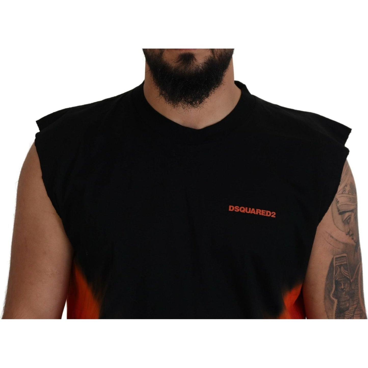 Black Orange Cotton Sleeveless Tank T-shirt