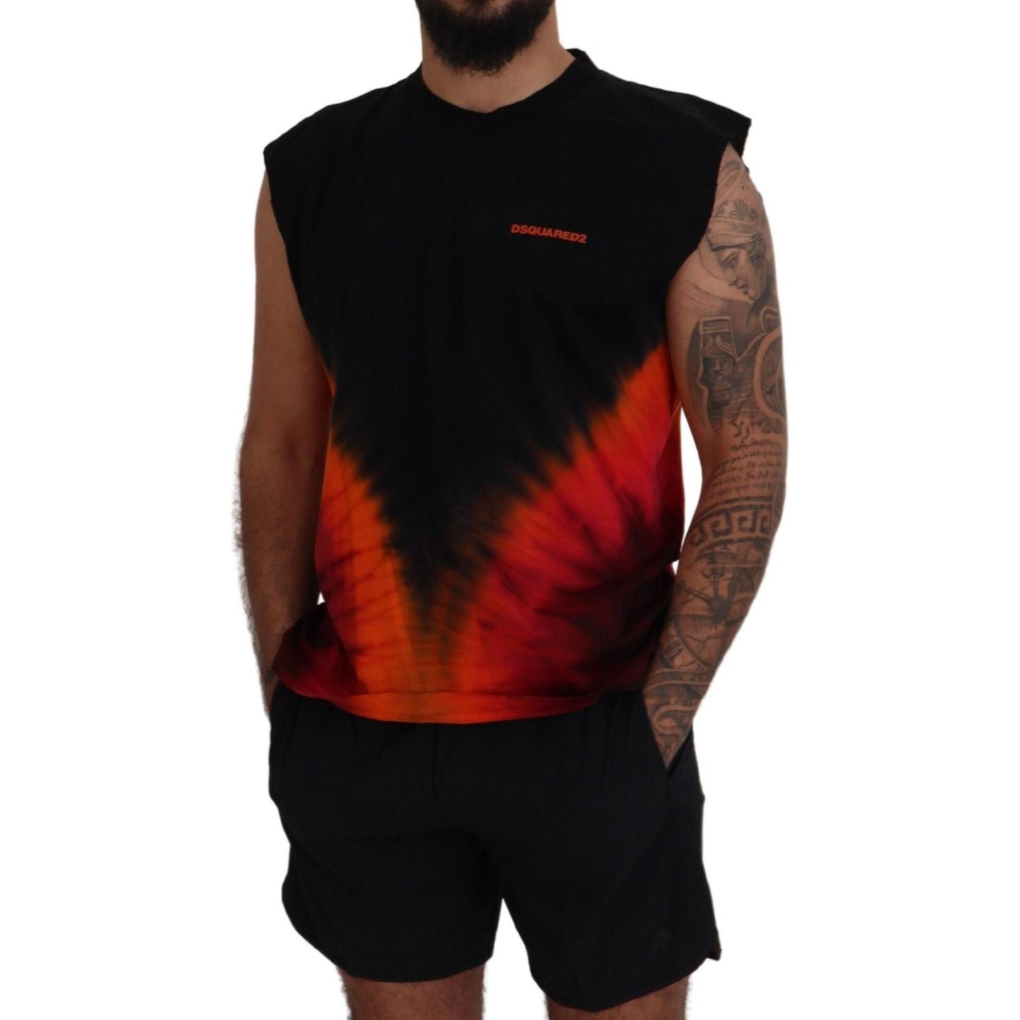 Black Orange Cotton Sleeveless Tank T-shirt