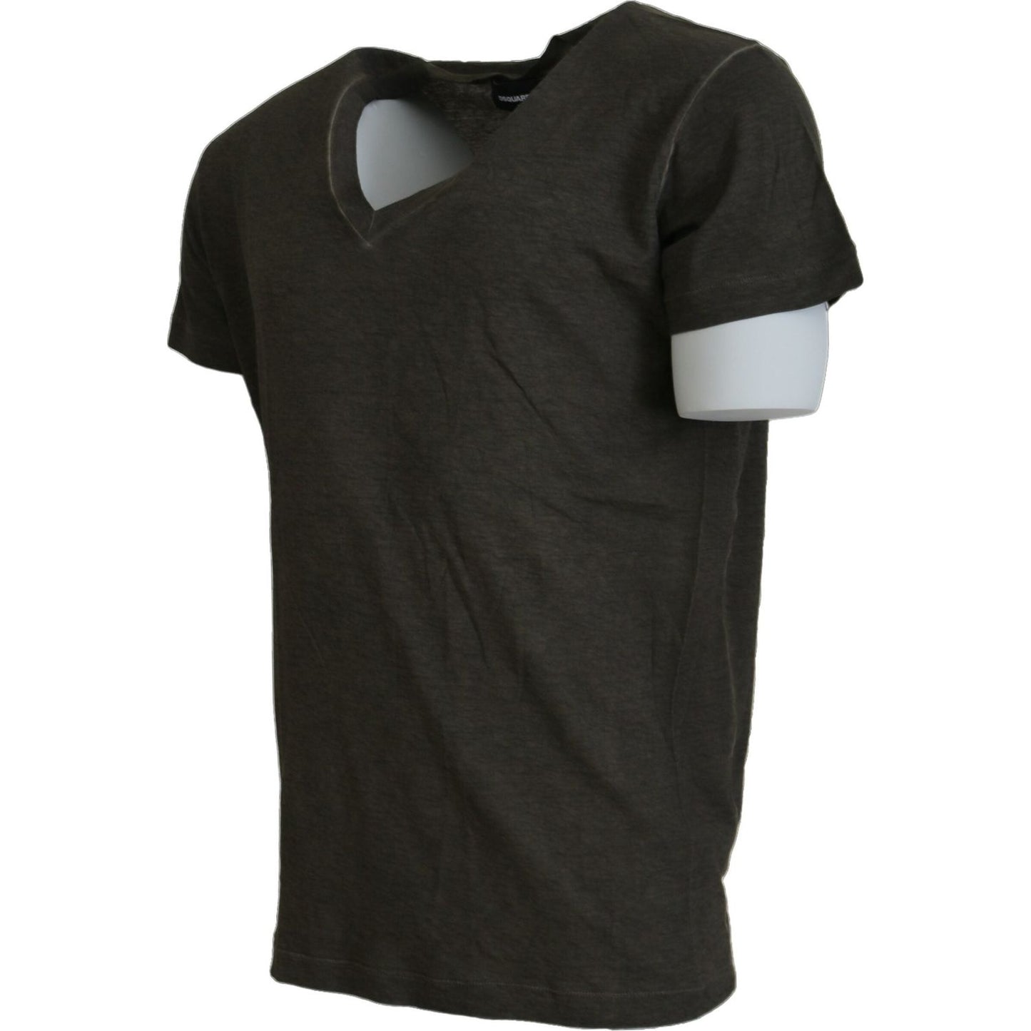 Gray Cotton Linen Short Sleeves V-neck T-shirt