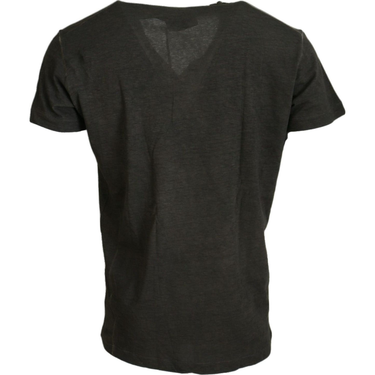 Gray Cotton Linen Short Sleeves V-neck T-shirt