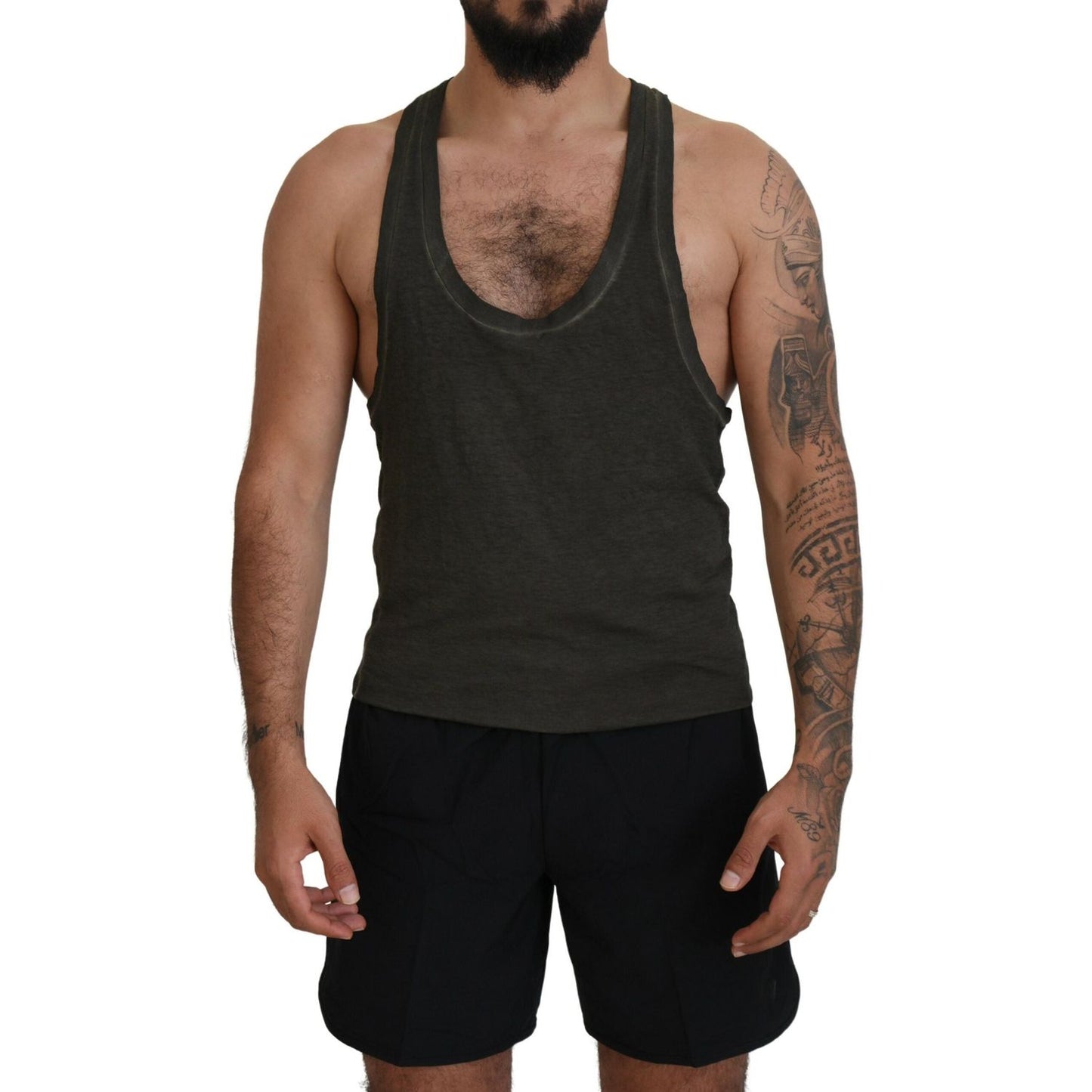 Gray Cotton Linen Sleeveless Tank T-shirt