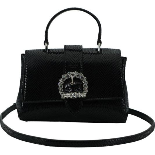 Black Leather Top Handle Shoulder Bag