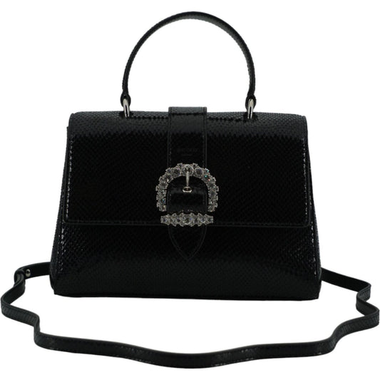 Black Leather Top Handle Shoulder Bag