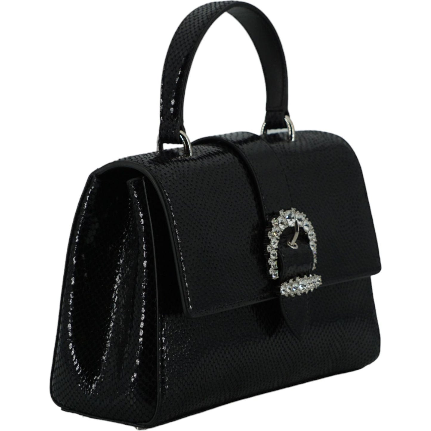 Black Leather Top Handle Shoulder Bag