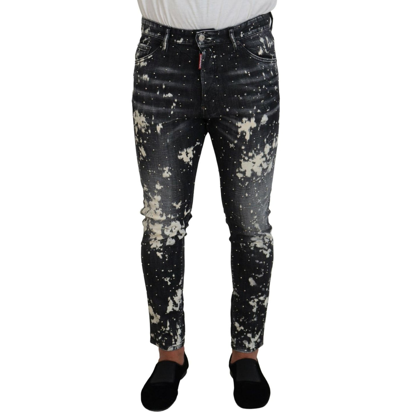 Gray Wash White Splash Print Skinny Denim Jeans