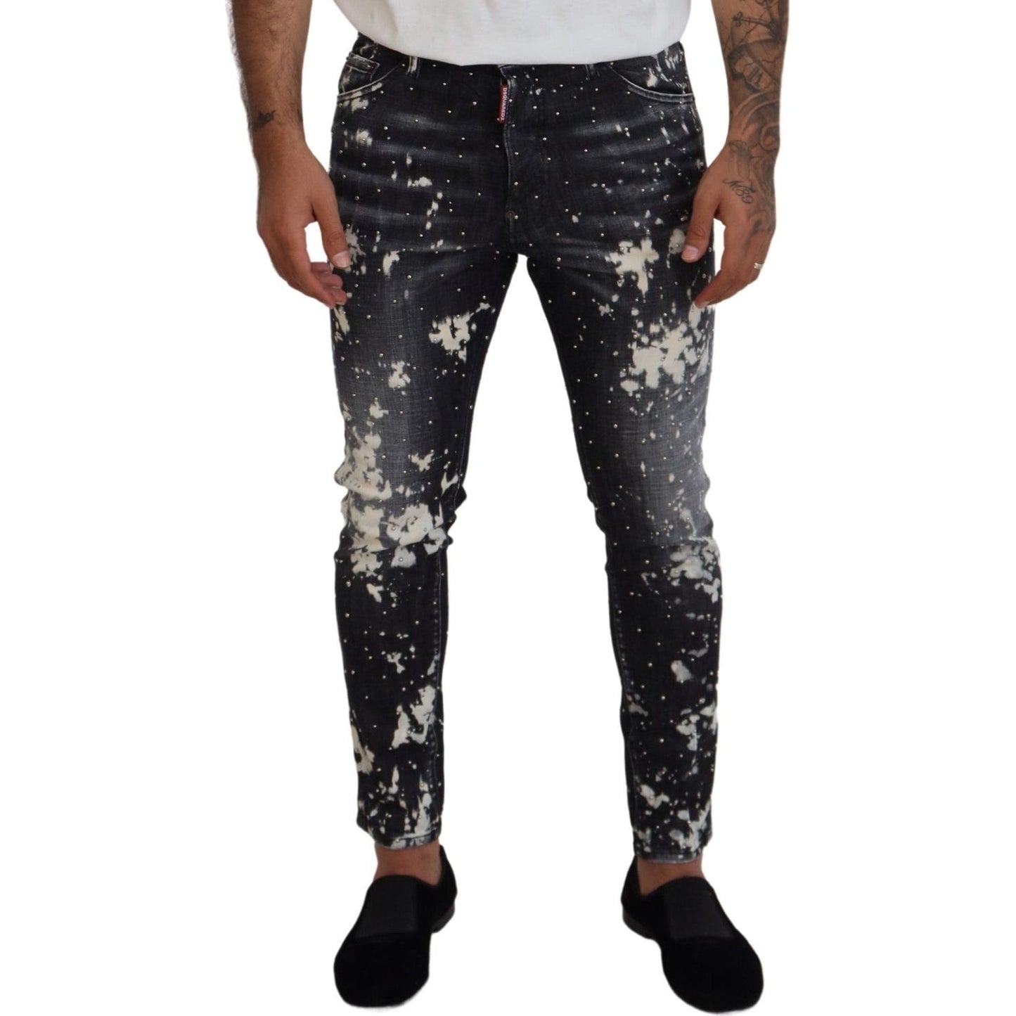 Gray Wash White Splash Print Skinny Denim Jeans