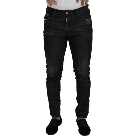 Black Washed Low Waist Skinny Men Denim Jeans