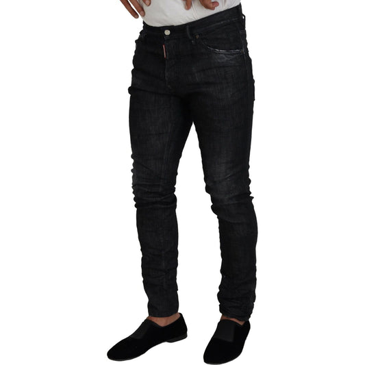 Black Washed Low Waist Skinny Men Denim Jeans