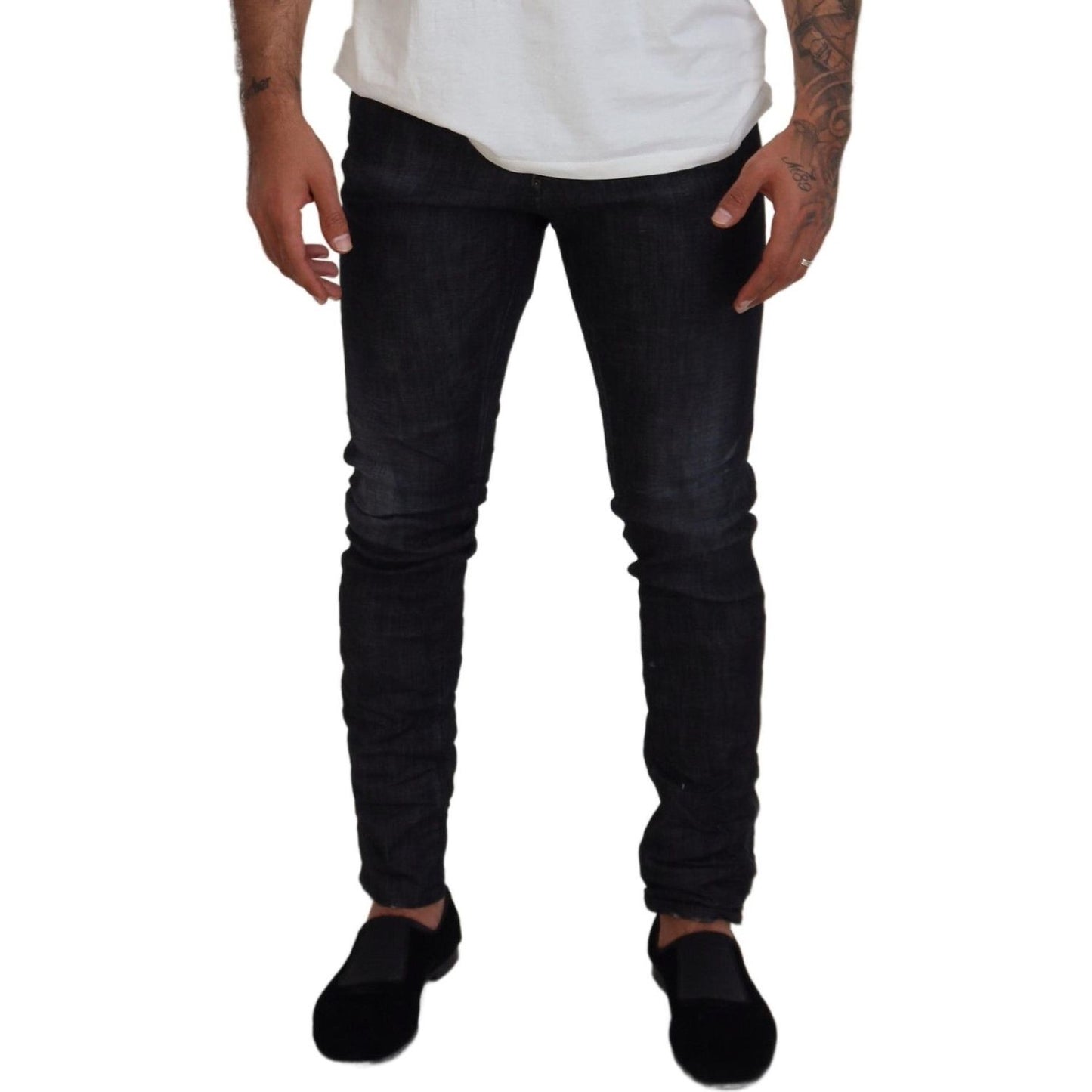 Black Washed Low Waist Skinny Men Denim Jeans