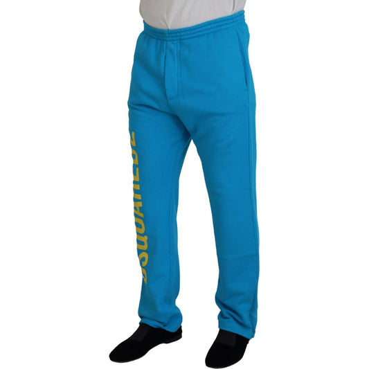 Light Blue Cotton Logo Print Casual Pants