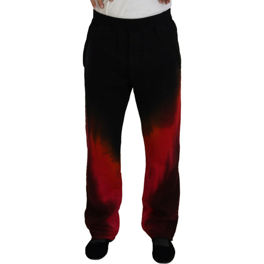 Black Red Cotton Logo Print Casual Pants