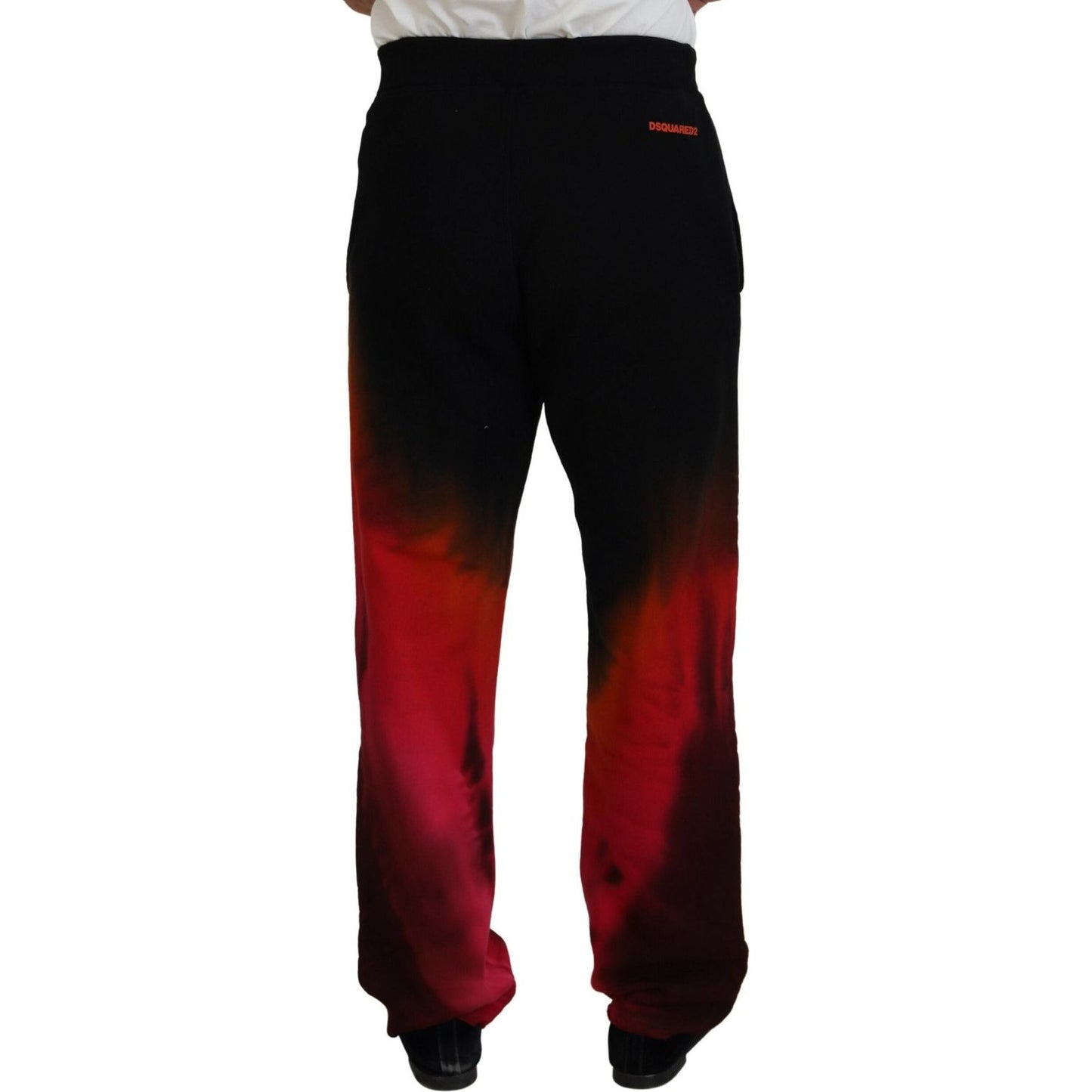 Black Red Cotton Logo Print Casual Pants