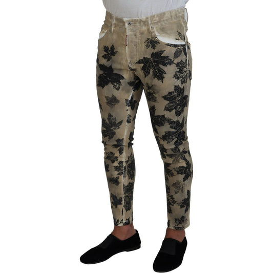 Brown Cotton Printed Skinny Men Casual Denim Jeans