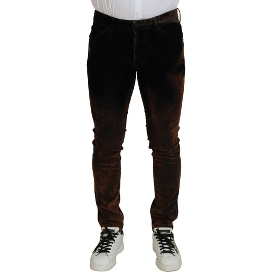 Brown Washed Cotton Skinny Casual Denim Jeans