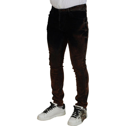 Brown Washed Cotton Skinny Casual Denim Jeans