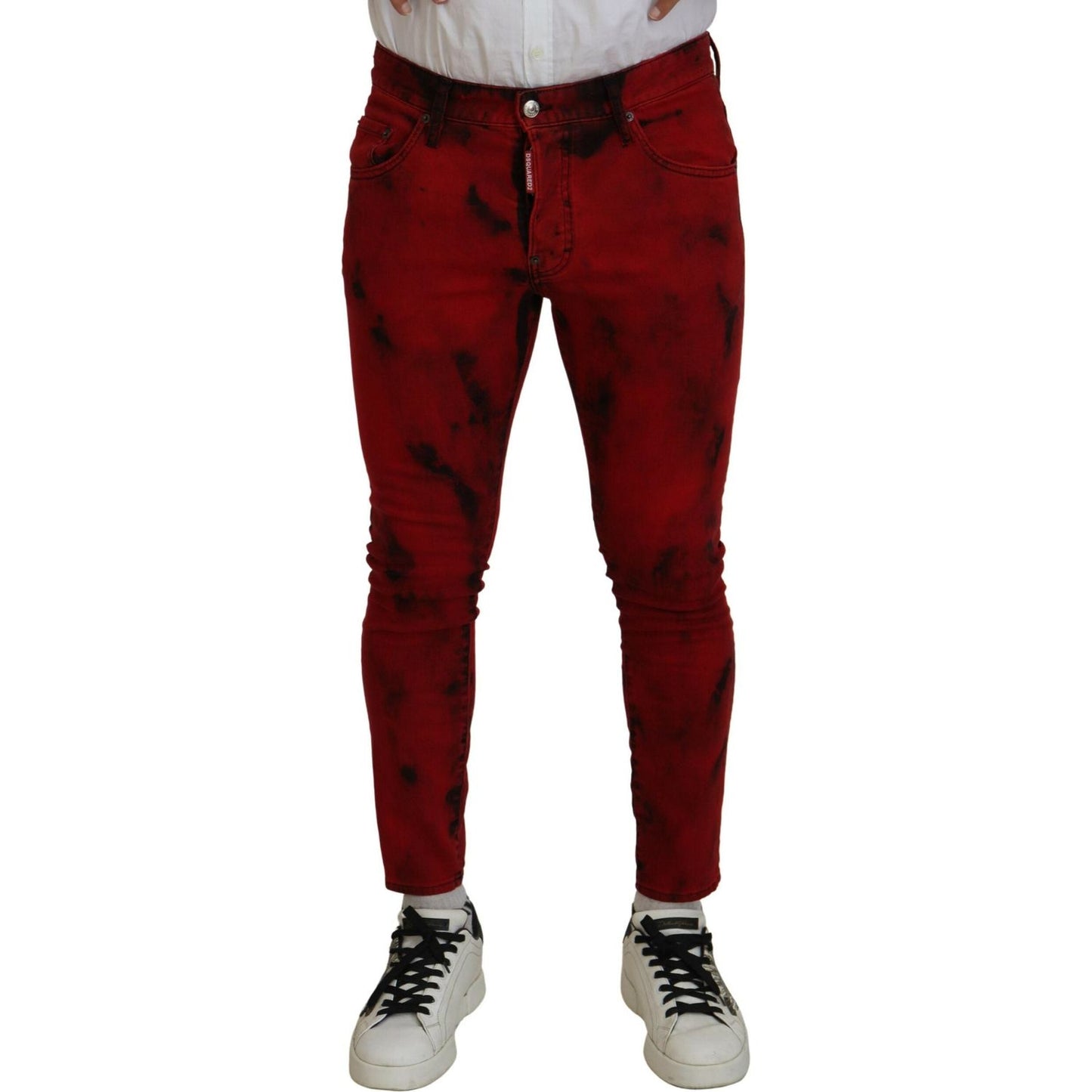 Red Cotton Tie Dye Skinny Casual Denim Jeans