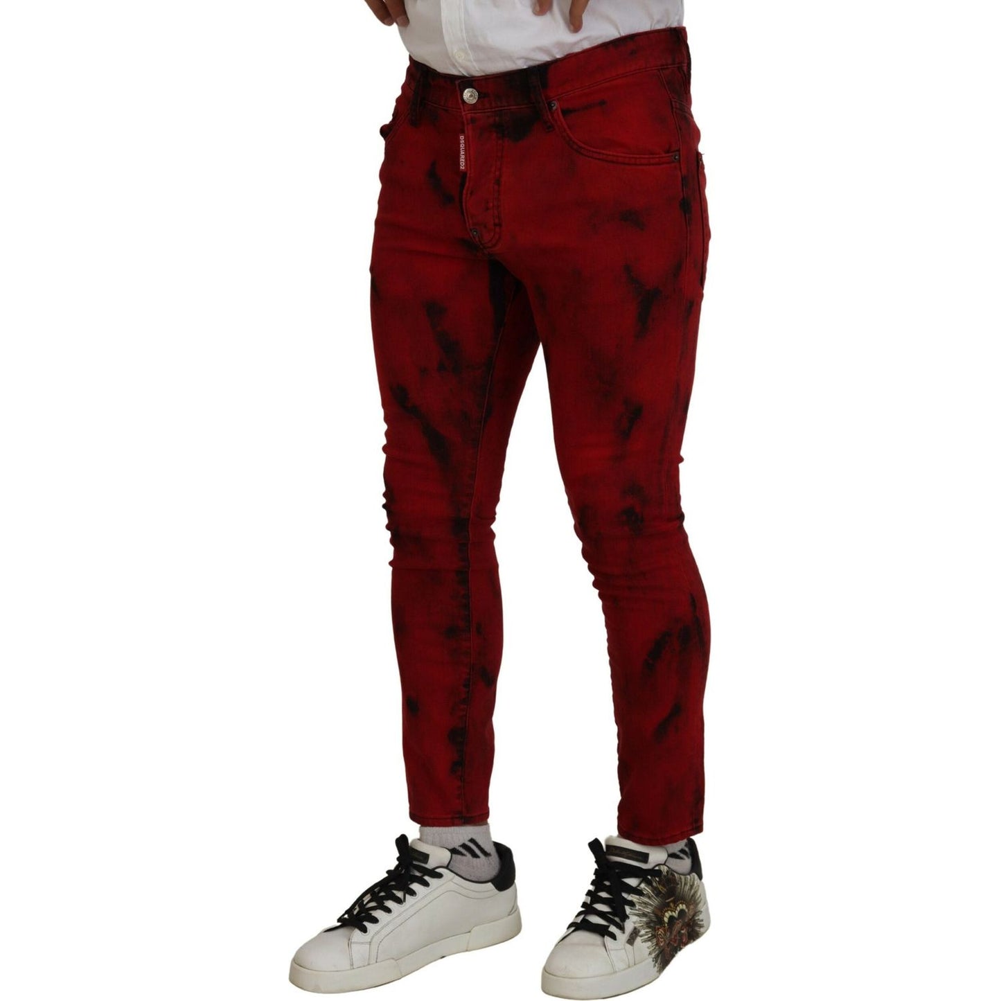 Red Cotton Tie Dye Skinny Casual Denim Jeans